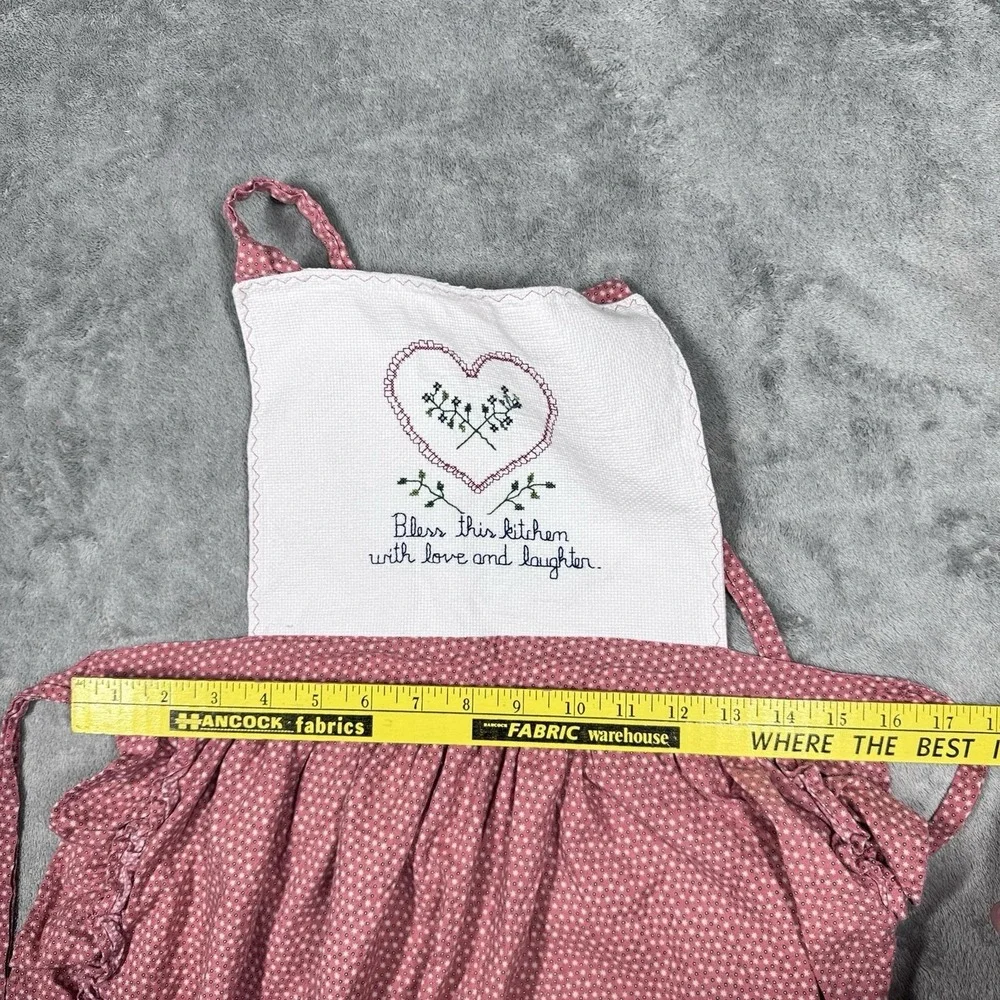 Pink Polka Dot Full Bib Apron Ruffle Trim Embroidered Heart Country‎ Kitchen